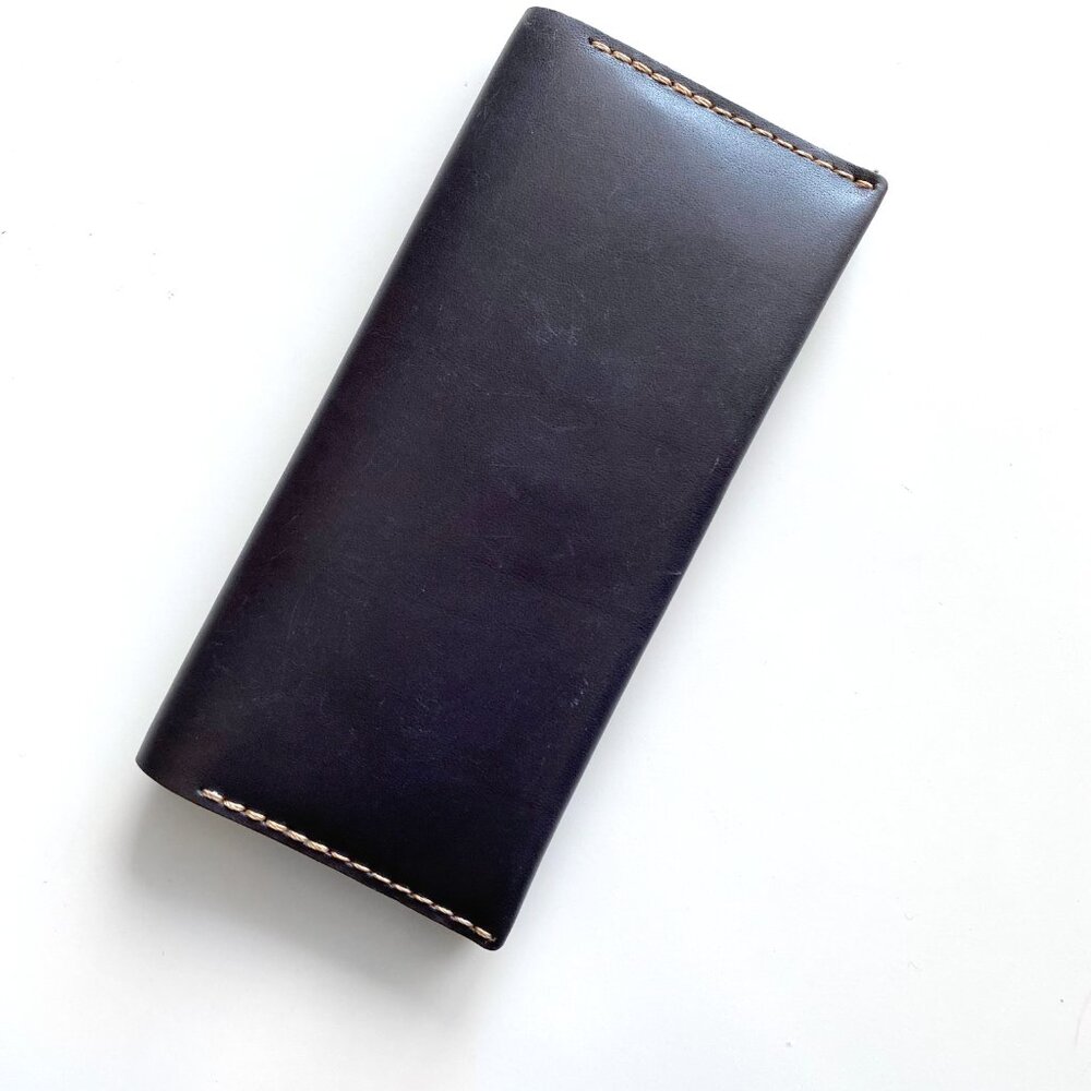 Ezra Arthur No. 12 Long Wallet, Jet Top Stitch Leather Wallet Unisex